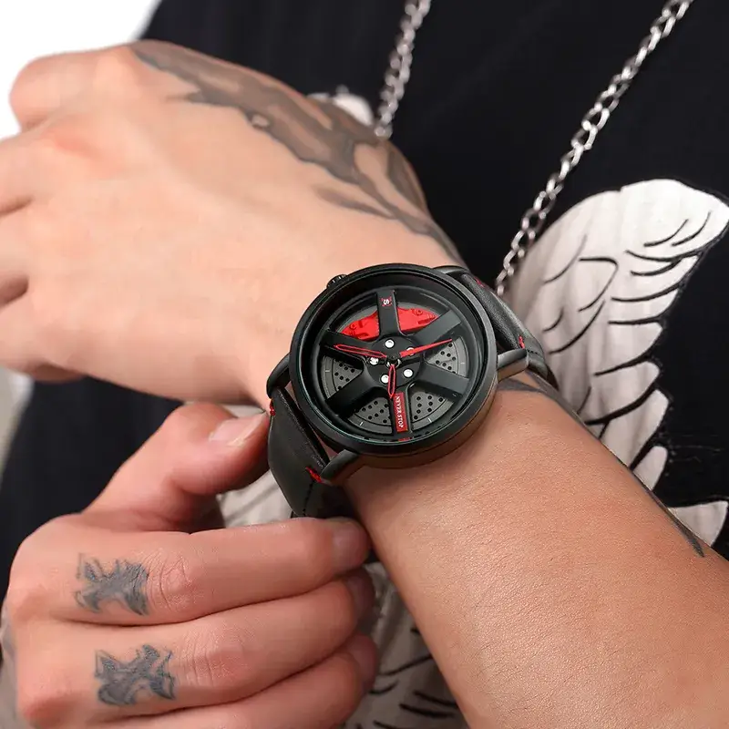 Men's Black Yellow Rotating Wheel Quartz Watch - Image 5