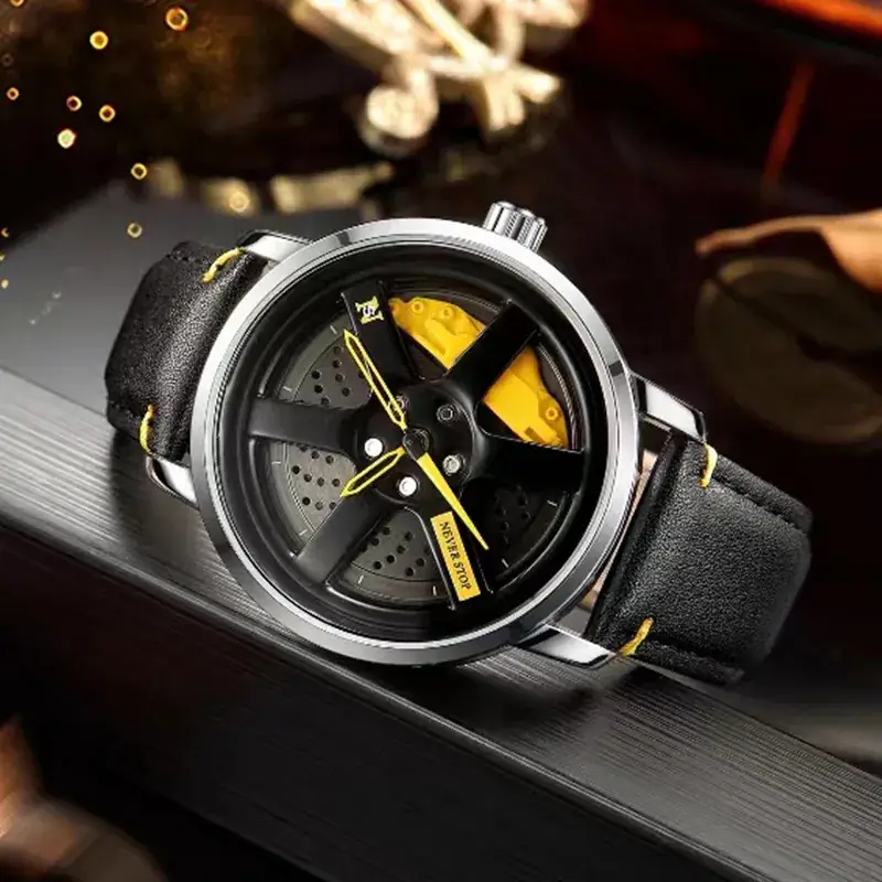 Men's Black Yellow Rotating Wheel Quartz Watch - Image 6