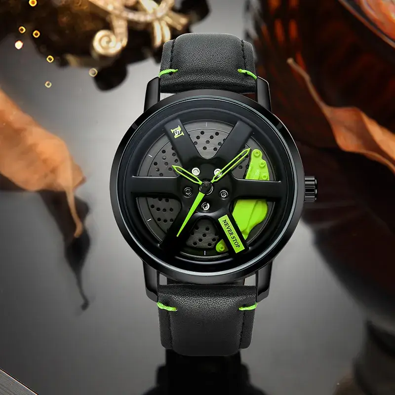 Men's Black Yellow Rotating Wheel Quartz Watch - Image 7