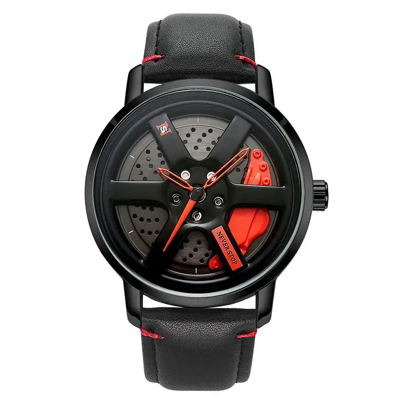 Men's Black Yellow Rotating Wheel Quartz Watch - Image 2