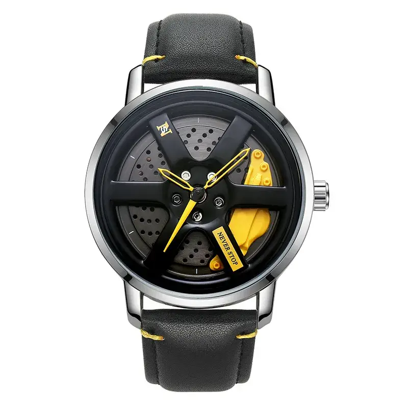 Men's Black Yellow Rotating Wheel Quartz Watch - Image 3