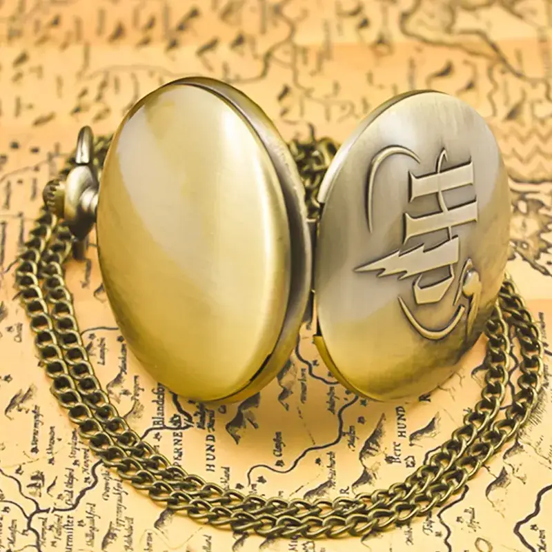 Black HP Lettering Quartz Pocket Watch with Chain Wall Clock - Image 4