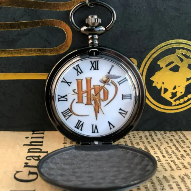 Black HP Lettering Quartz Pocket Watch with Chain Wall Clock - Image 5