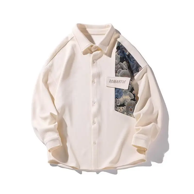 Men's Cream Bear Embroidered Jacket Large Spring Autumn National Style