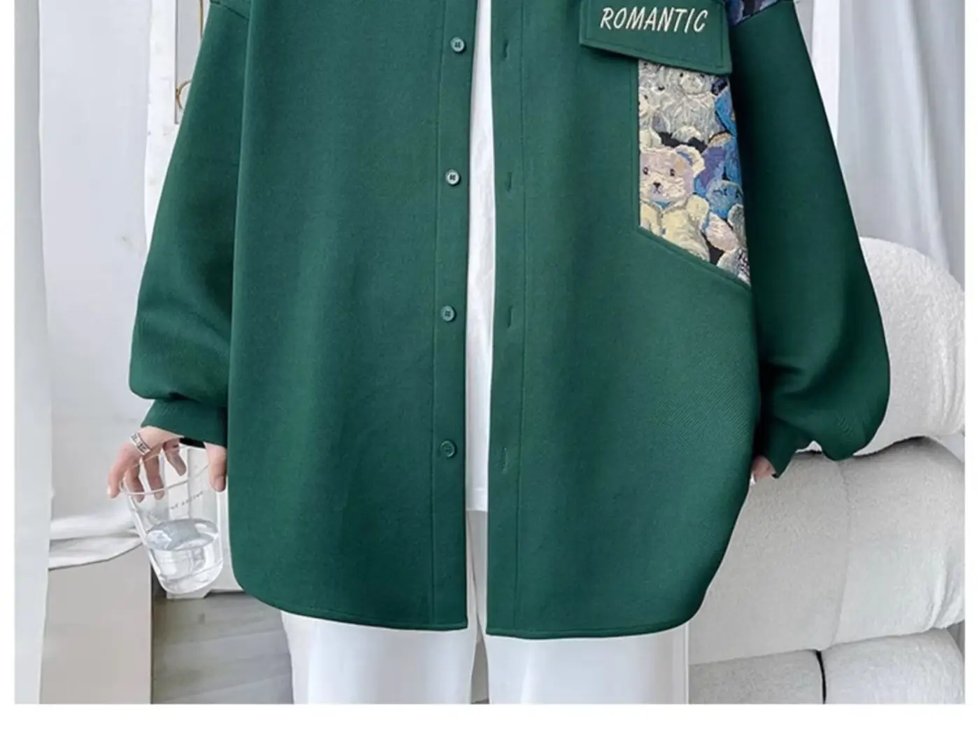 Men's Cream Bear Embroidered Jacket Large Spring Autumn National Style — feature 7
