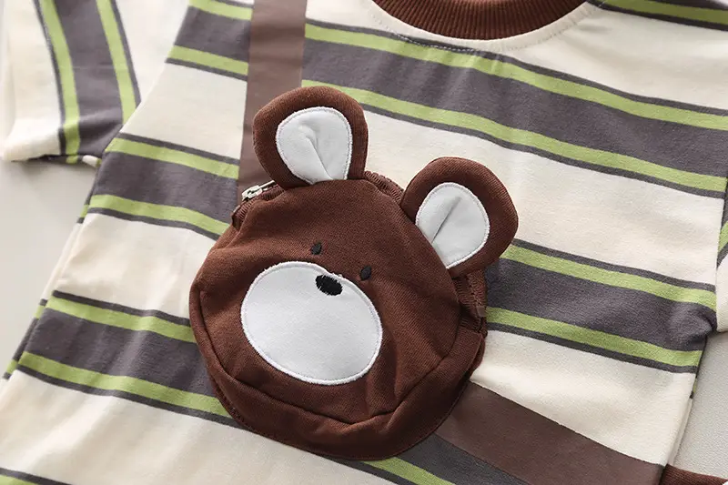 2024 Boys Bear Print Striped T-Shirt Shorts Set — feature 6