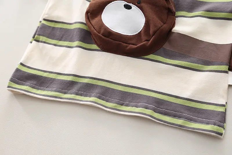 2024 Boys Bear Print Striped T-Shirt Shorts Set — feature 9