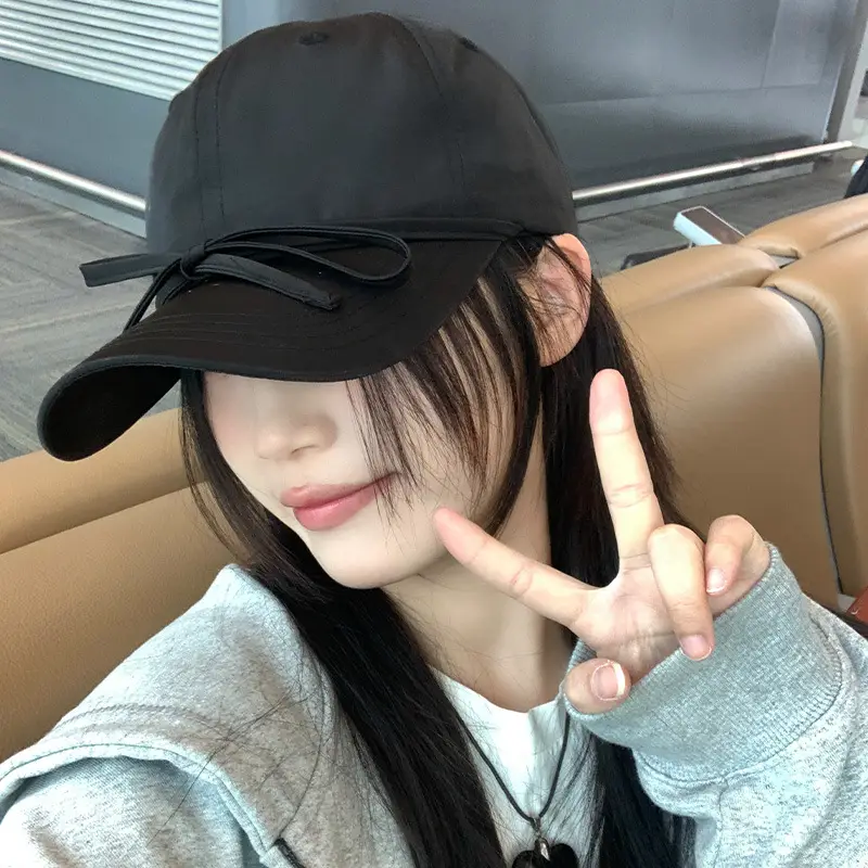 Women's Bowknot Cap Beige Wide Brim - Image 6