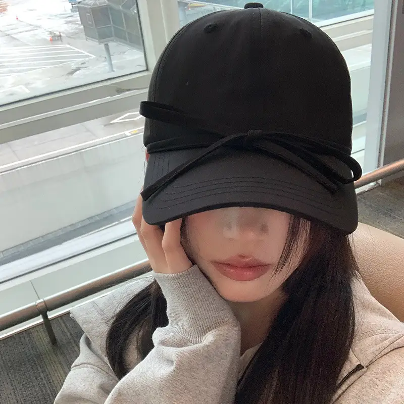 Women's Bowknot Cap Beige Wide Brim - Image 7