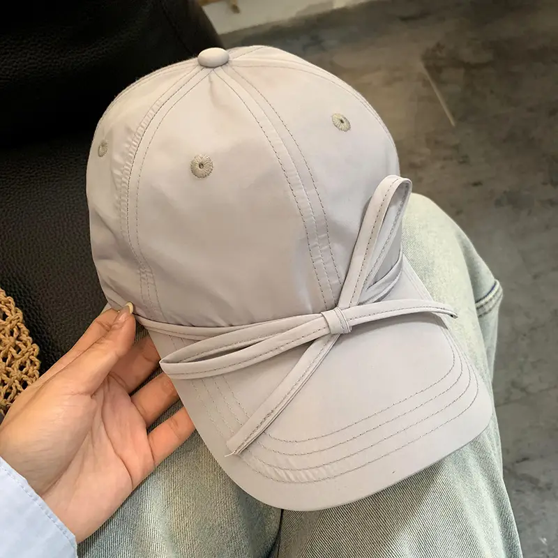 Women's Bowknot Cap Beige Wide Brim - Image 3
