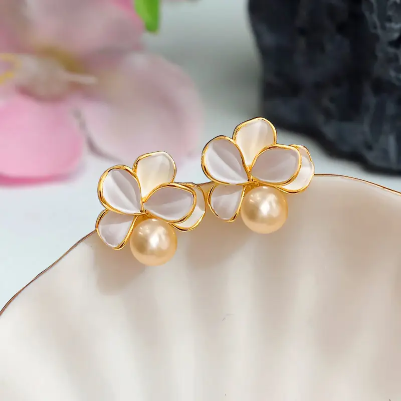 Butterfly Pearl Earrings Gold Plated White Pearl - Image 2