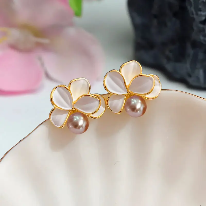 Butterfly Pearl Earrings Gold Plated White Pearl - Image 3