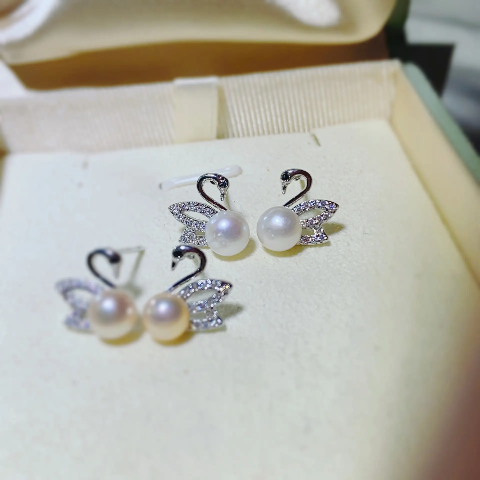 S925 Gold Plated Little Swan Earrings with Pearl & Micro Zircon - Image 3
