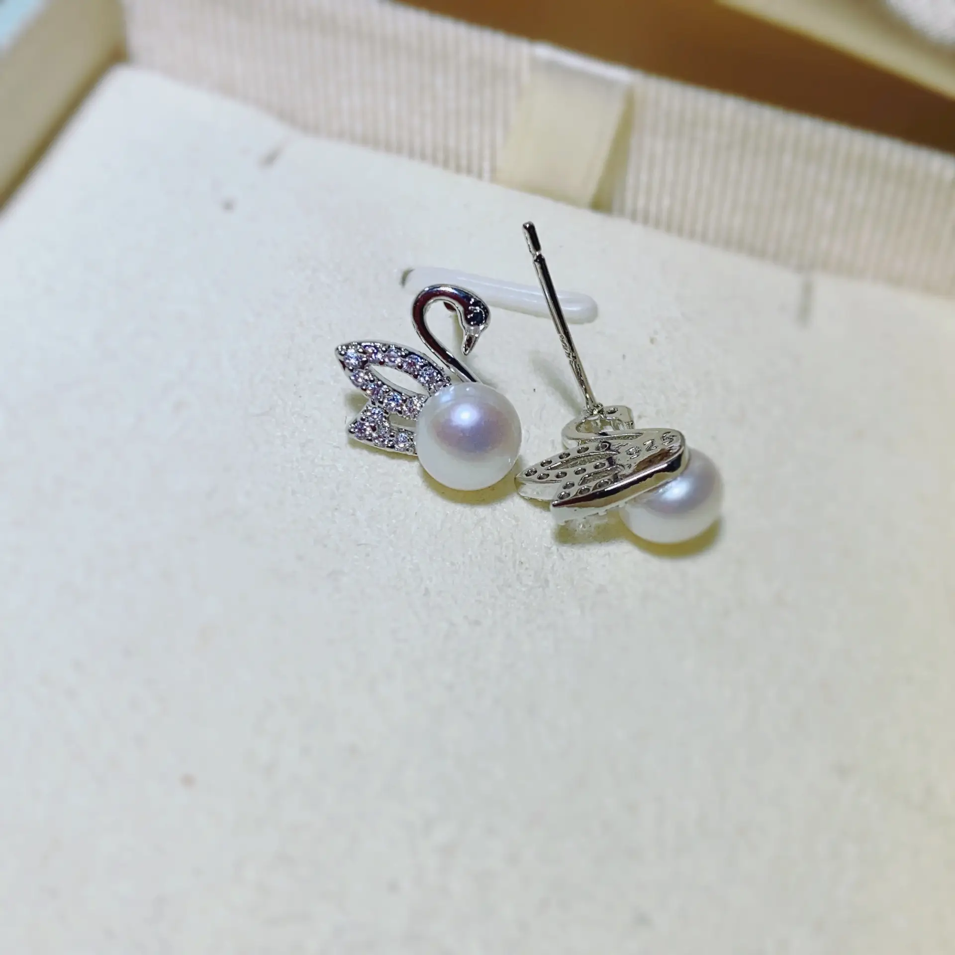 S925 Gold Plated Little Swan Earrings with Pearl & Micro Zircon - Image 4