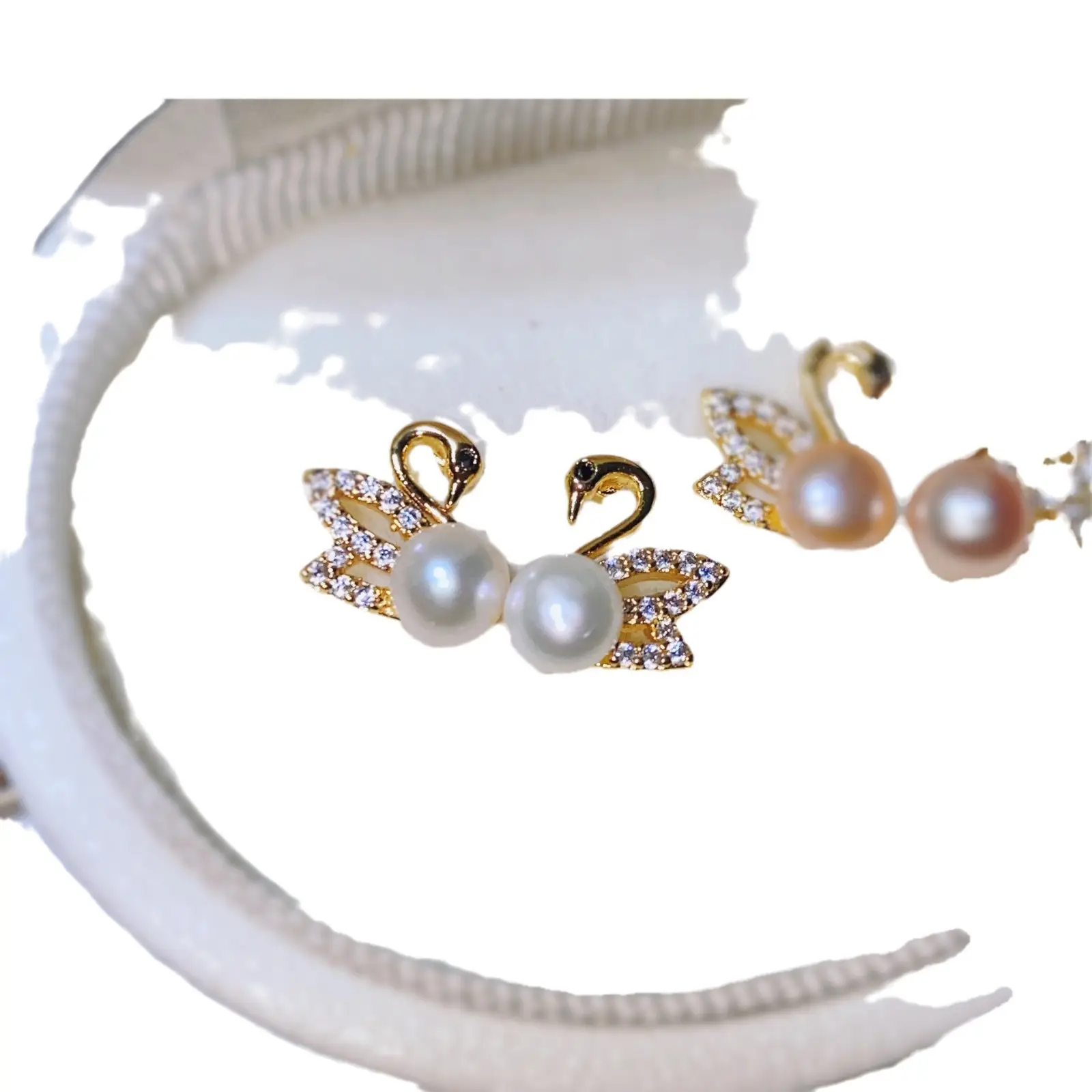 S925 Gold Plated Little Swan Earrings with Pearl & Micro Zircon - Image 5