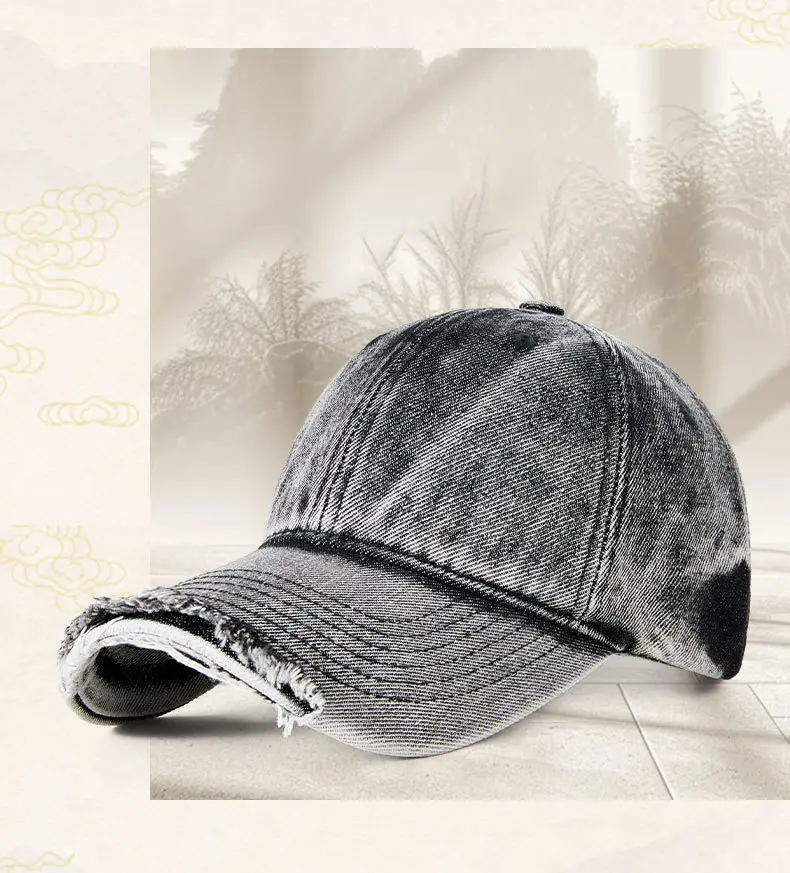 Men's Washed Denim Cap Beige Baseball Adjustable Metal Cap — feature 4