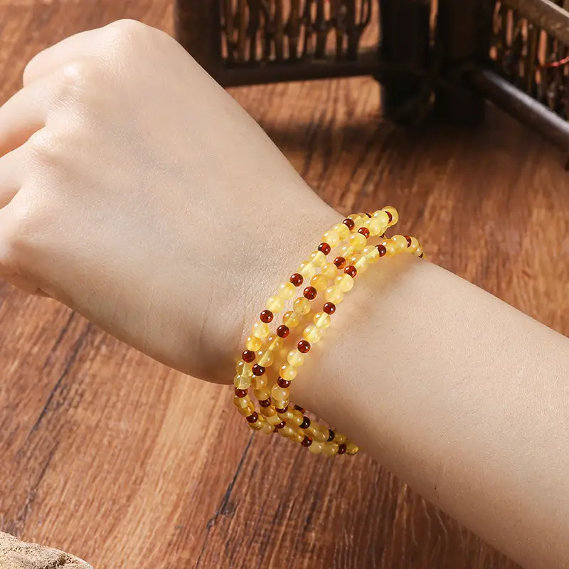 Natural Baltic Amber Multi-Circle Bracelet with Colorful Beads - Image 3