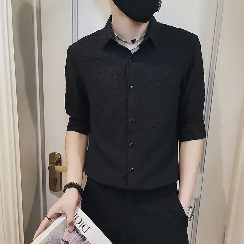 Men's White Ice Silk Slim Fit Shirt with Printed Design - Image 11