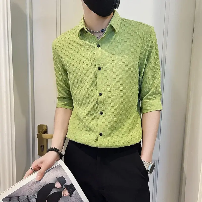 Men's White Ice Silk Slim Fit Shirt with Printed Design - Image 16