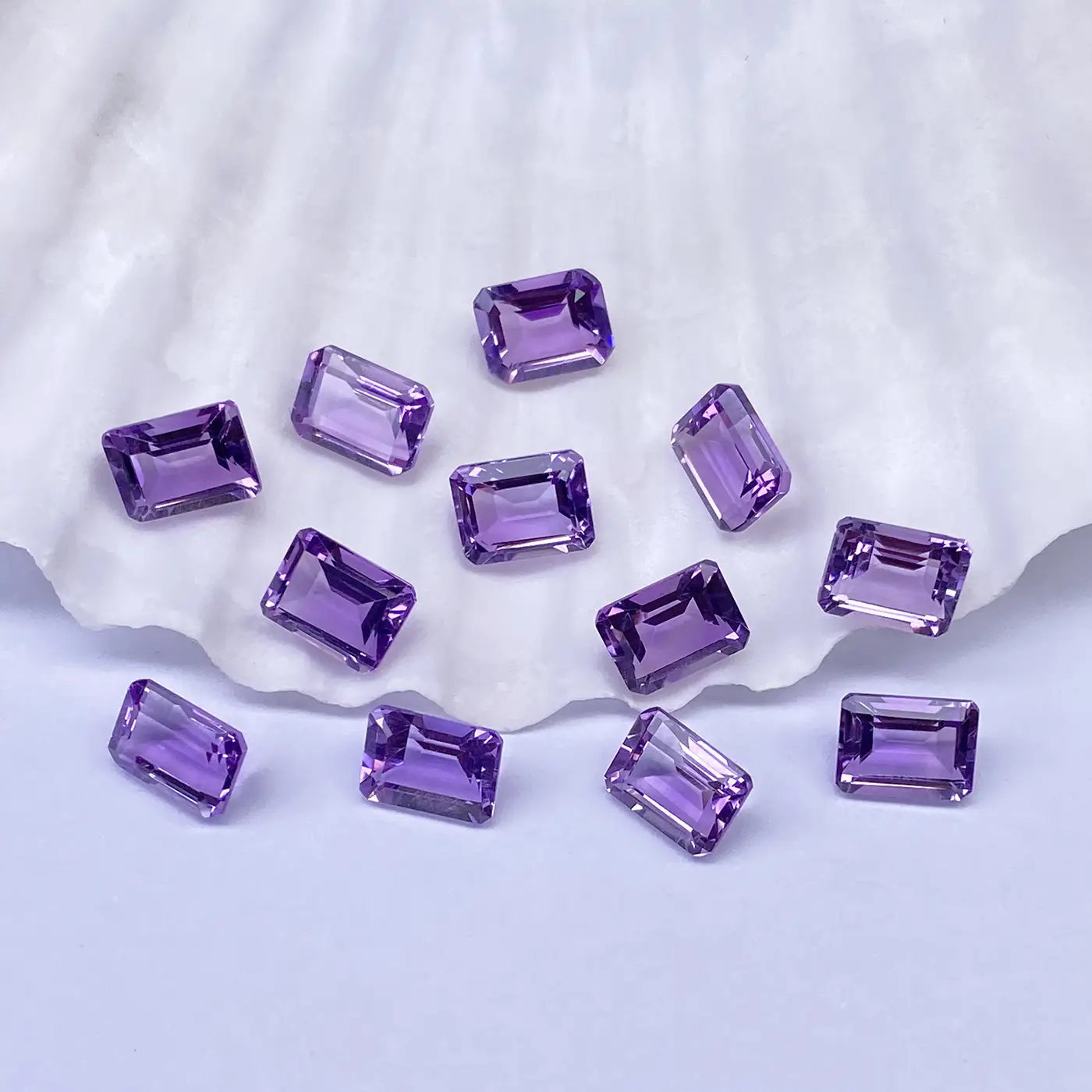 Natural Amethyst Ring Surface Small Octagonal Chamfered Stones - Image 3