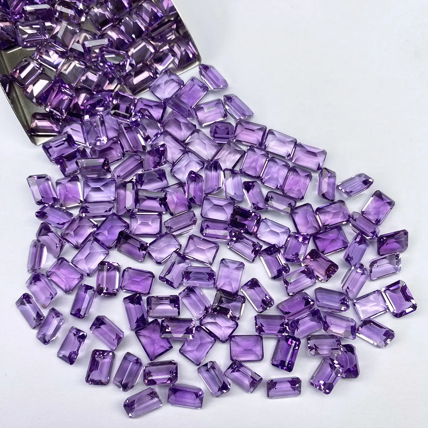 Natural Amethyst Ring Surface Small Octagonal Chamfered Stones - Image 4