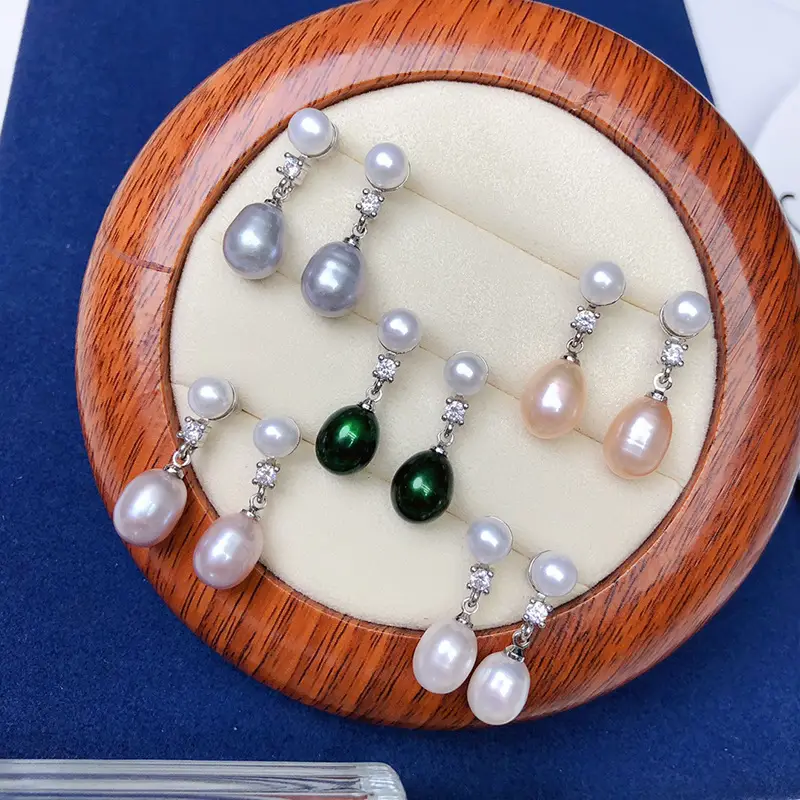 Green Pearl Dangle Earrings for Women - Image 5