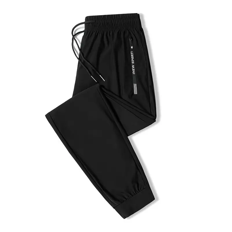 Men Black Nylon Ice Silk Ankle Tied Pants - Image 11