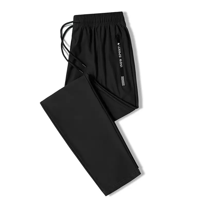 Men Black Nylon Ice Silk Ankle Tied Pants - Image 2