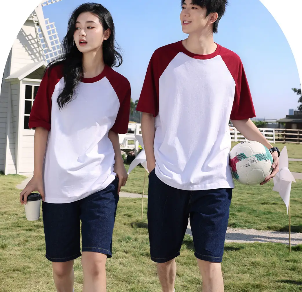 200g Cotton Raglan T-Shirt Red White Kids Women — feature 6