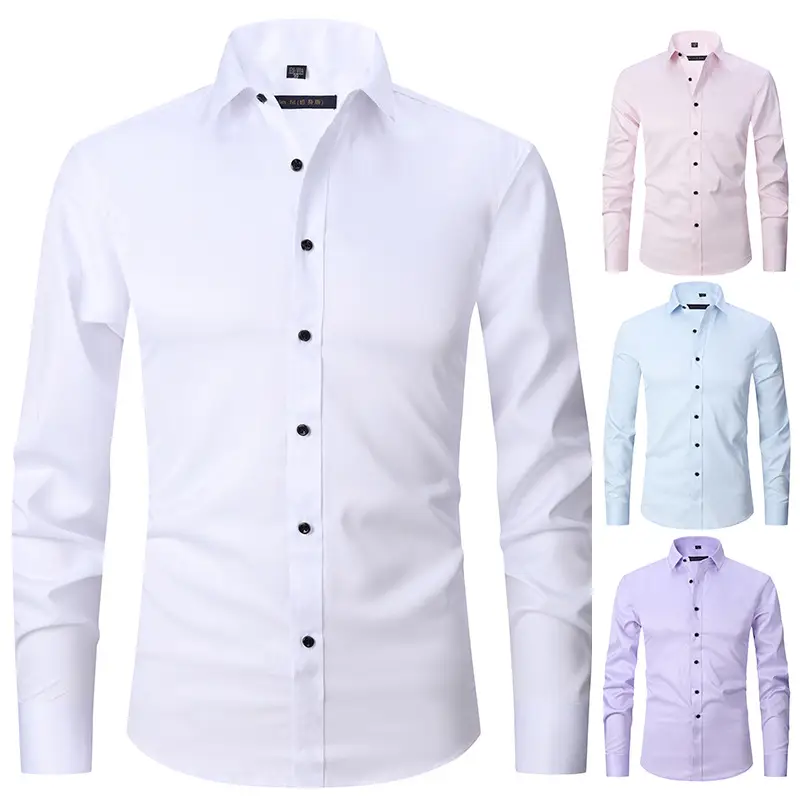 Men's Blue Slim Fit Long Sleeve Shirt - Image 25