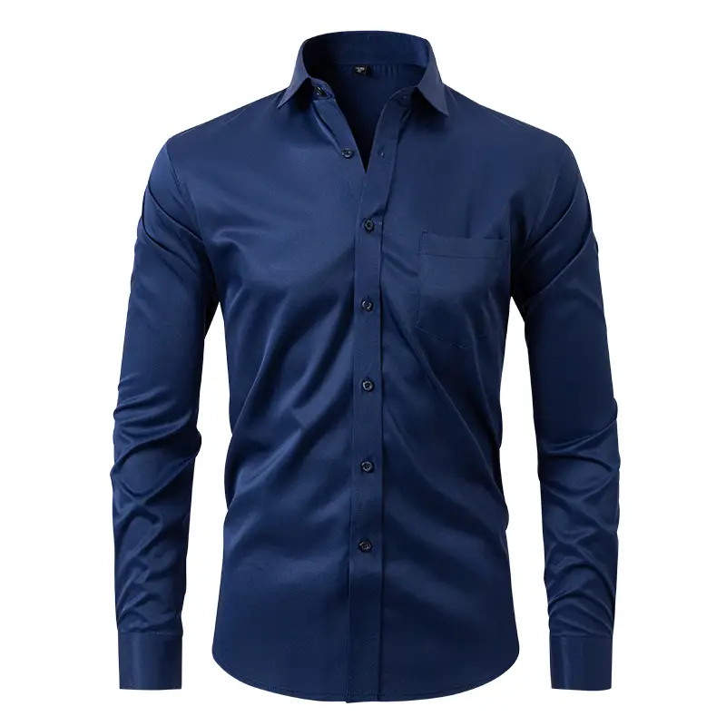 Men's Blue Slim Fit Long Sleeve Shirt - Image 12