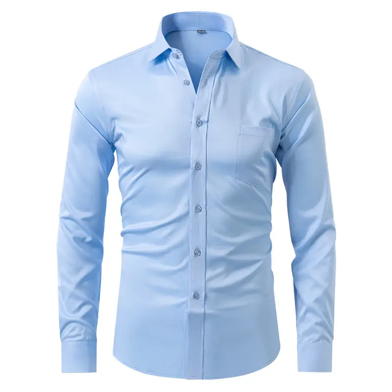 Men's Blue Slim Fit Long Sleeve Shirt - Image 13