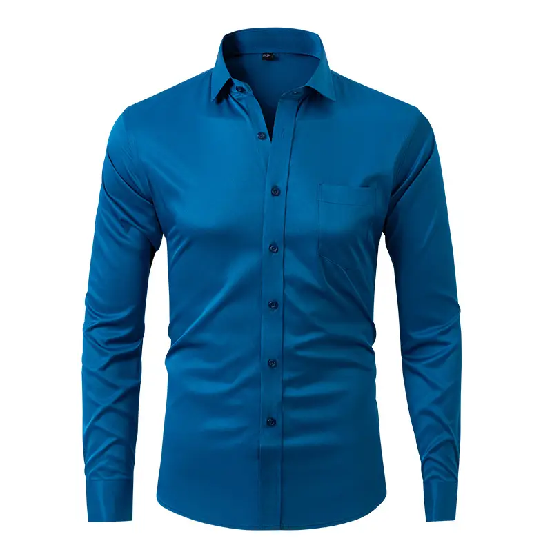 Men's Blue Slim Fit Long Sleeve Shirt - Image 14