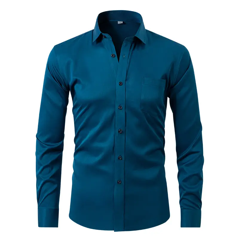 Men's Blue Slim Fit Long Sleeve Shirt - Image 15