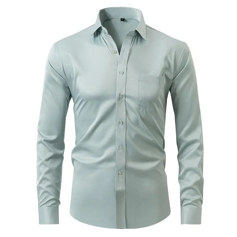 Men's Blue Slim Fit Long Sleeve Shirt - Image 19
