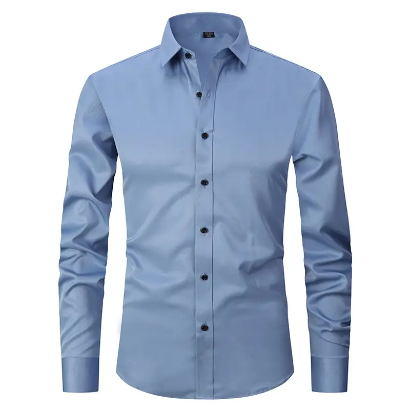 Men's Blue Slim Fit Long Sleeve Shirt - Image 23
