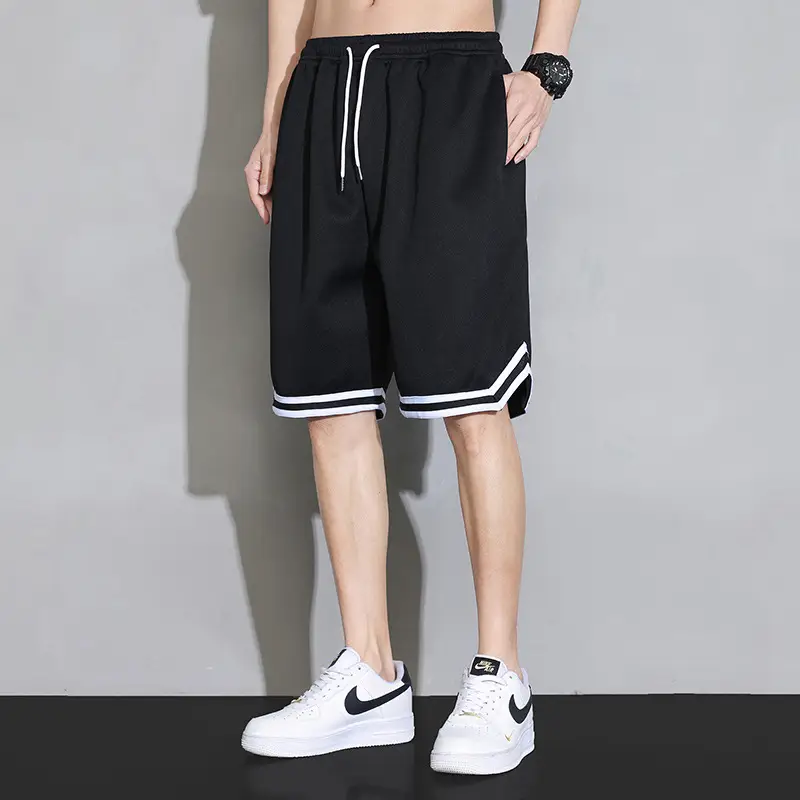 Men's Black Red Trim Ice Silk Shorts Large
