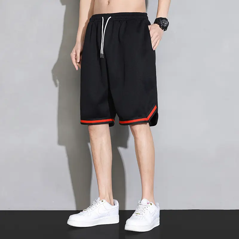 Men's Black Red Trim Ice Silk Shorts Large