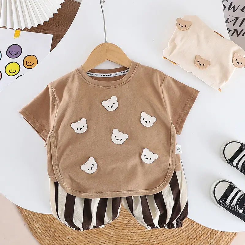 Baby Boy Bear Embroidered 2Pc Summer Suit