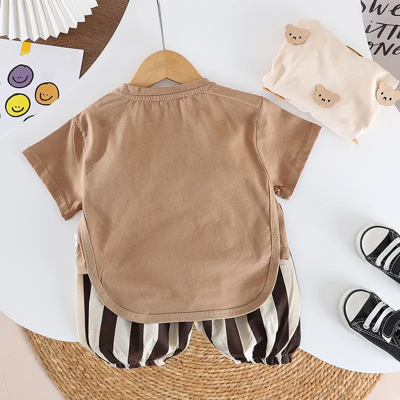 Baby Boy Bear Embroidered 2Pc Summer Suit