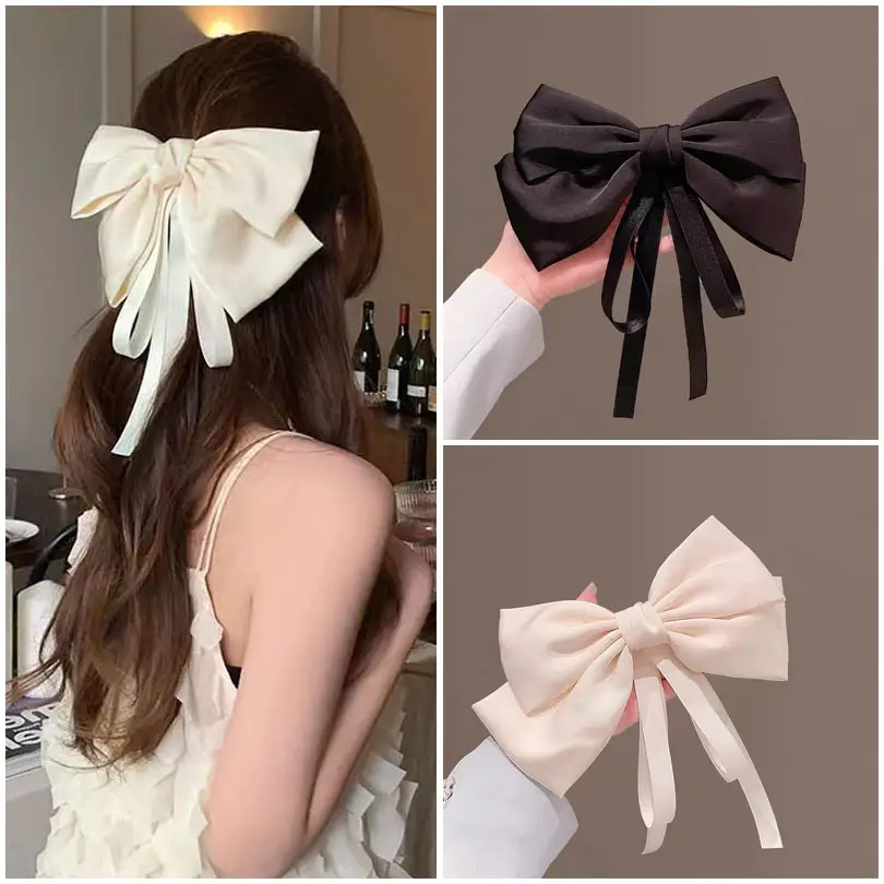 Women's Elegant Pink Bow Hairpin with Satin Ribbon