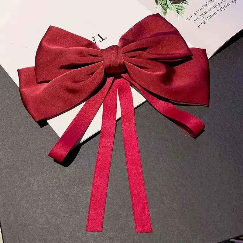 FJ014-3# red bow ribbon spring clip