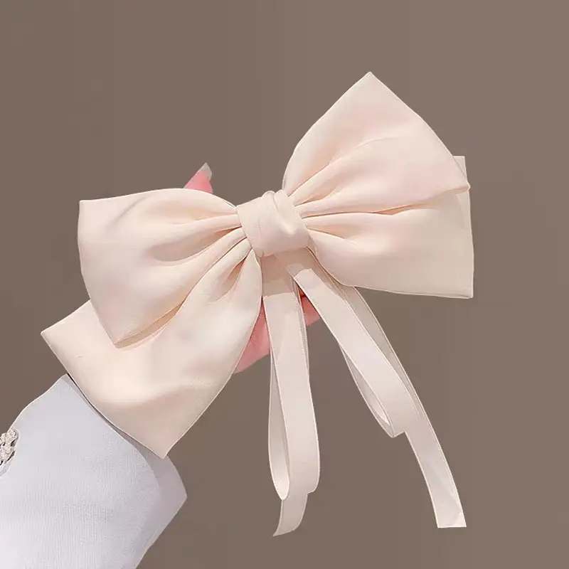 Women's Elegant Pink Bow Hairpin with Satin Ribbon