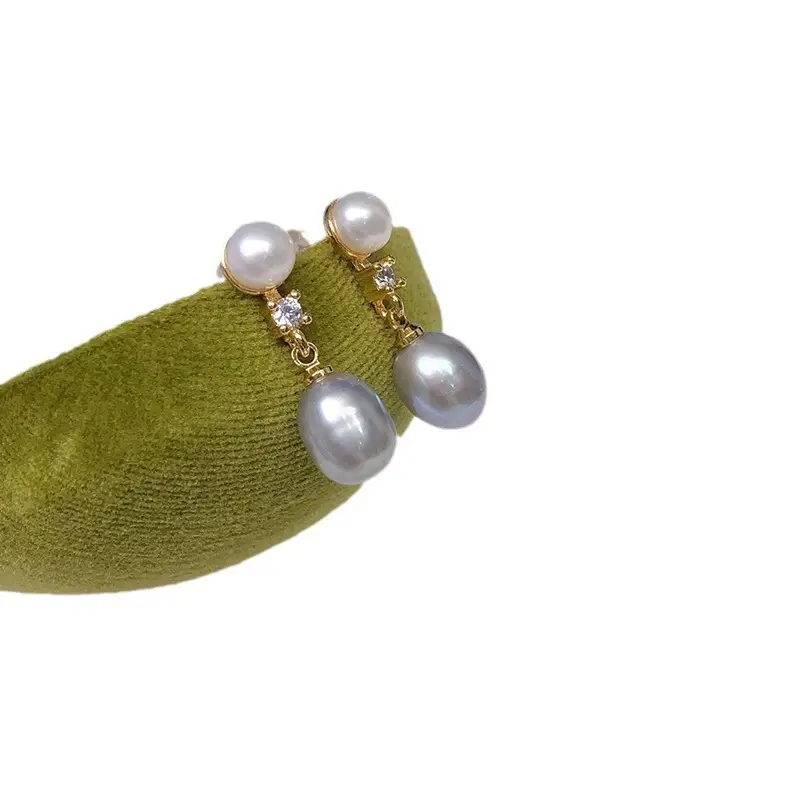 Double Pearl Earrings for Women Green Freshwater Design - Image 8