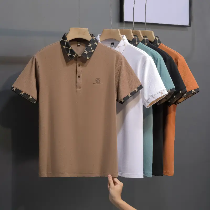 Men's Mercerized Cotton Polo Shirt Short Sleeve Turn Down Collar - Image 7