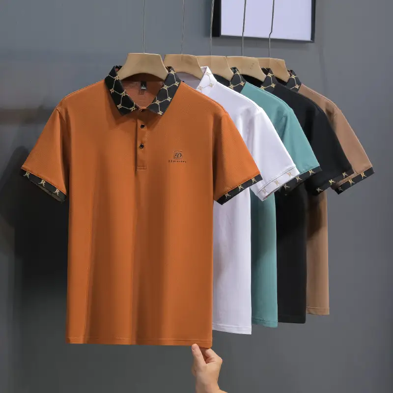 Men's Mercerized Cotton Polo Shirt Short Sleeve Turn Down Collar - Image 8