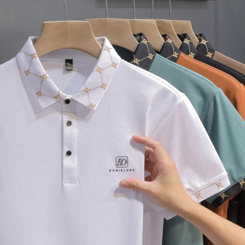 Men's Mercerized Cotton Polo Shirt Short Sleeve Turn Down Collar - Image 9
