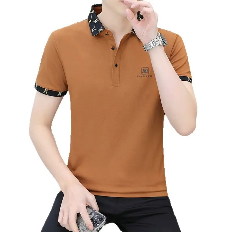 Men's Mercerized Cotton Polo Shirt Short Sleeve Turn Down Collar - Image 10