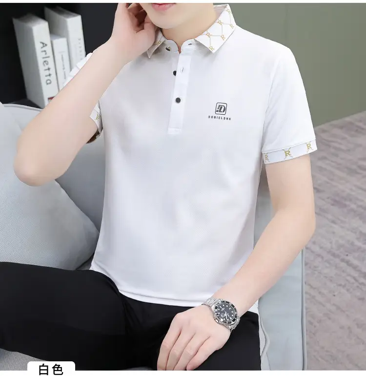 Men's Mercerized Cotton Polo Shirt Short Sleeve Turn Down Collar — feature 10