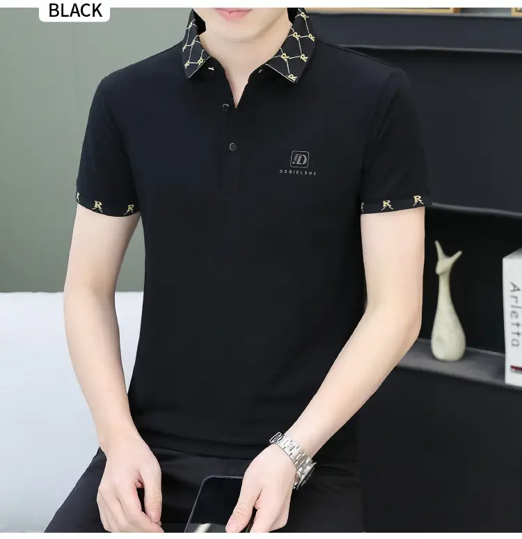 Men's Mercerized Cotton Polo Shirt Short Sleeve Turn Down Collar — feature 13